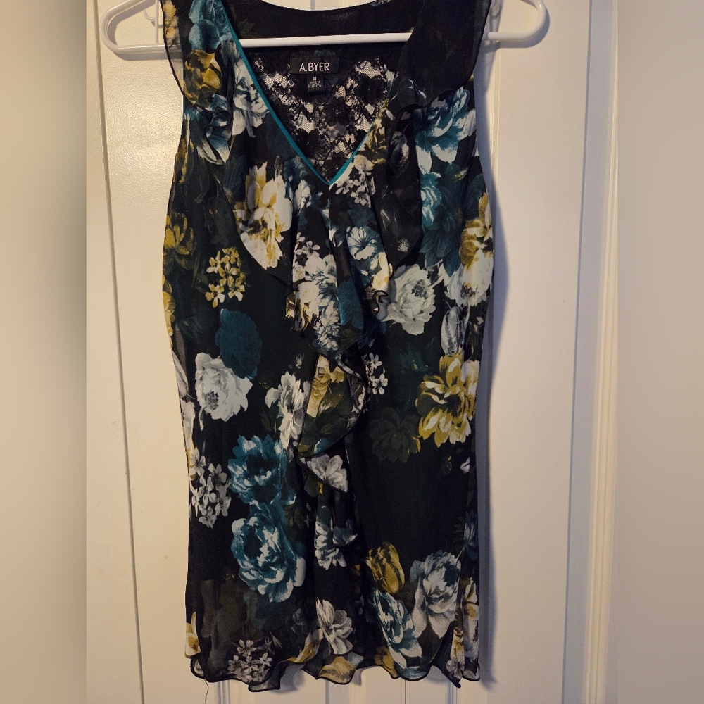 A. Byer Asymmetrical Floral Skirt - Black, White, Yellow
